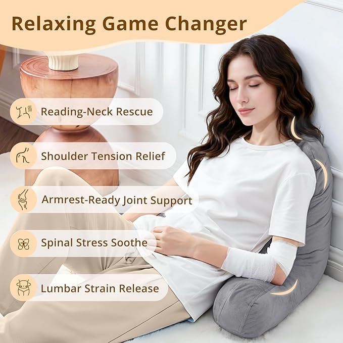 Sasttie Reading Pillows for Sitting in Bed Adult, Velvet Back Pillow Bed Sitting Up, Back-Rest Support Cushion for Sit Up on Couch, Sofa, and Floor, Dorm Essentials, Oeko-Tex Certified, Dark Grey