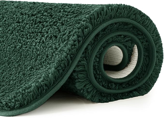 MIULEE Christmas Dark Green Bathroom Rugs Non Slip Bath Mat 24'' x 48'' Shaggy Soft Bath Rug Plush Microfiber Absorbent Water for Shower Tub Machine Washable (24x48 Inches)