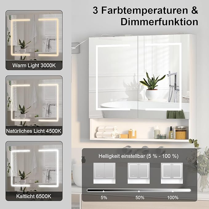 Lighted Medicine Cabinet with 2 Doors,Large Led Medicine Cabinet with Mirror,Anti-Fog, Wall-Mounted Bathroom Mirror with Storage,Brightness Adjustable,31.5" Wx30 H