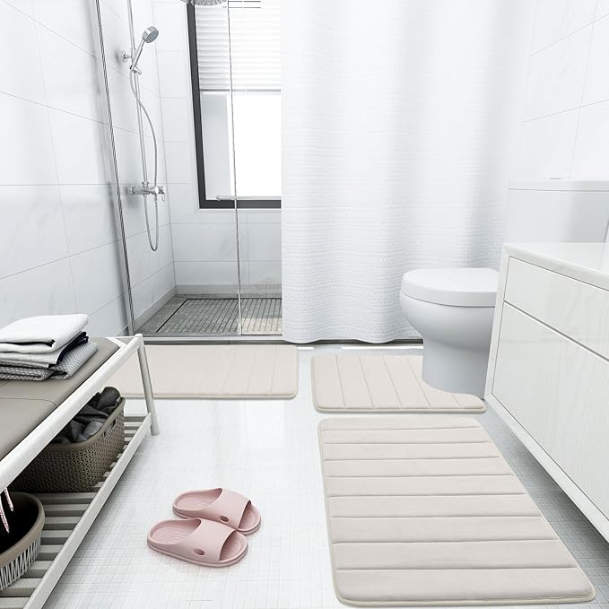 Buganda Memory Foam Bath Mat, 44" x 24", Ultra Soft and Non-Slip Bathroom Rugs, Water Absorbent and Machine Washable Bath Rug Runner for Bathroom, Shower, and Tub, Cream