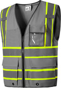 SKSAFETY 10 Pockets Safety Vest, Class 2 High Visibility Security with Zipper, Hi Vis Vest with Reflective Strips, ANSI/ISEA Standard, Construction Work Vest for Men ＆ Women （Grey,XL）