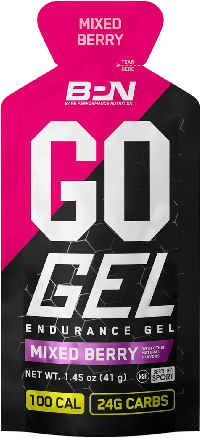 BARE PERFORMANCE NUTRITION, BPN Go Gel Endurance, 24g of Carbohydrates & 100 Calories per Pack, Vegan + Gluten Free Running Gel, 10 Single-Serving Packs, Mixed Berry
