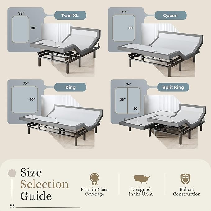 Sven & Son Harmony Adjustable Bed Base, Head and Foot Lift, Massage, Under-Bed Lights, USB, Gel Memory, Zero Gravity Smart Frame - King