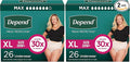 Depend Incontinence Underwear for Women, Extra-Large, 26 Count | Maximum Absorption | Disposable | Blush | Pack of 2