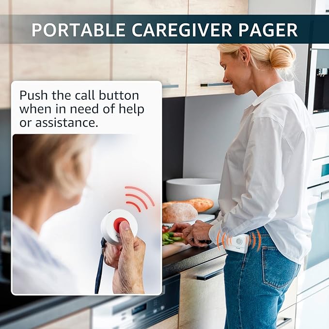 Caregiver Pager Wireless Nurse Call Buttons for Elderly Monitoring SOS Alert System Portable Alarm Call Bell for Nursing Home Care Seniors Patients Emergency