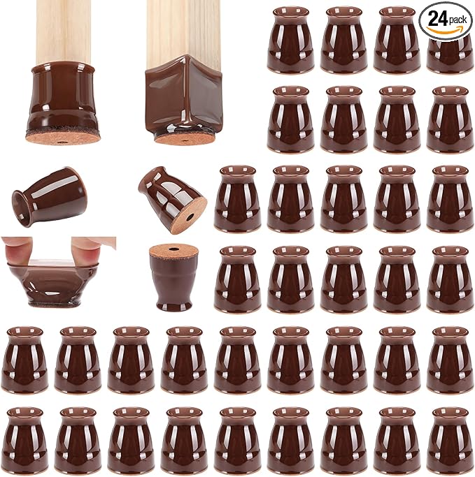 CHUNZEXI 24 Pack Extra Small Chair Leg Floor Protectors for Hardwood Floors, Silicone Felt Covers Pads Caps, Protect Wood Furniture Feet Floors Noise Reduce and Scratch (Universal X-Small & Brown)