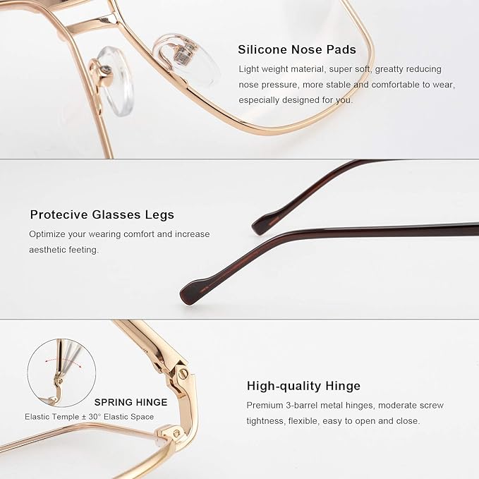 Reading Glasses for Men Square Double Bridge Blue Light Blocking Computer Readers