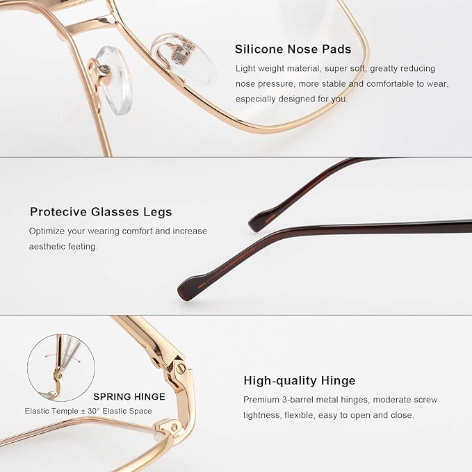 Reading Glasses for Men Square Double Bridge Blue Light Blocking Computer Readers