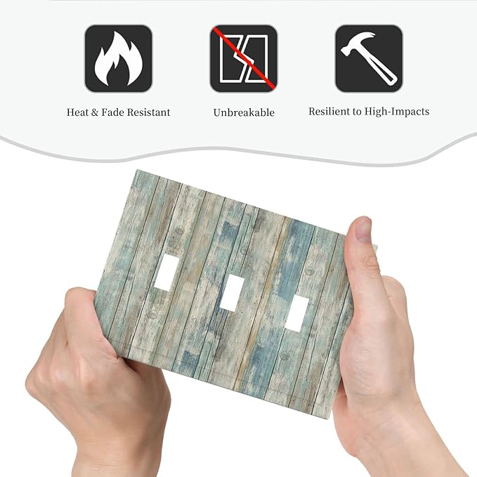 Tea Vintage Wood Plank Distressed Grain Rustic Shiplap Board 3 Gang Light Switch Covers Decorative Triple Toggle Wall Plate 3 Hole Electrical Device Switchplate for Farmhouse Bathroom Decor