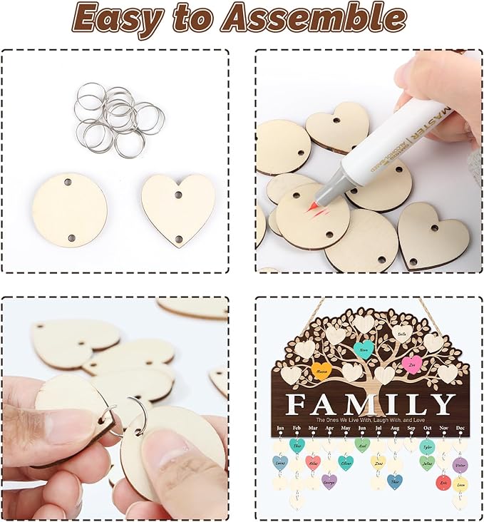 KAlRNE Family Tree Birthday Reminder Board,Family Sign Wooden Plaques,Decorative Birthday Tracker Sign,Anniversary Reminder Board,DIY Calendar Gift for Nana Friend Mother Grandma Lover