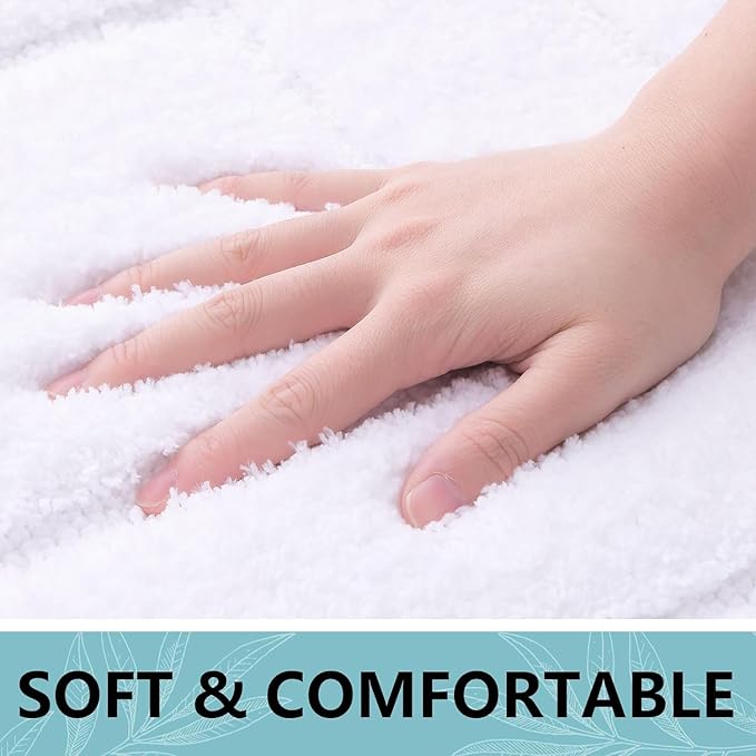 Buganda Bathroom Rugs, 44" x 24", Soft and Absorbent Microfiber Bath Rugs, Non-Slip Shaggy Shower Carpet, Machine Wash Dry Bath Mats for Bathroom Floor, Tub and Shower, White