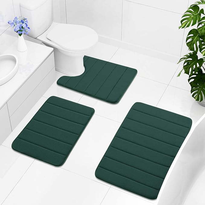 Buganda Memory Foam Bath Mat, 24" x 16", Ultra Soft and Non-Slip Bathroom Rugs, Water Absorbent and Machine Washable Bath Rug for Bathroom, Shower, and Tub, Dark Green