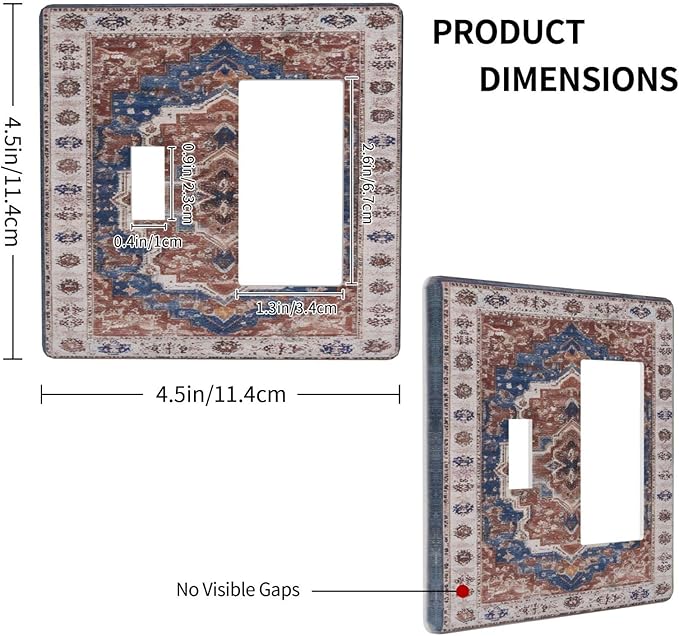Vintage Orange Medallion Pattern 2 Gang Combination Light Switch Covers Decorative Toggle Rocker/Decora Wall Plate Electrical Receptacle Switchplate Dimmer Faceplate for Bathroom