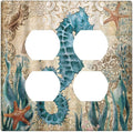 Hippocampus Funny Blue Ocean Creature Outlet Covers 2-Gang Duplex Light Switch Cover Plate Decorative Gfci Wall Plate Electrical Receptacle Switch Plate Covers Plug Faceplate for Bedroom Decor