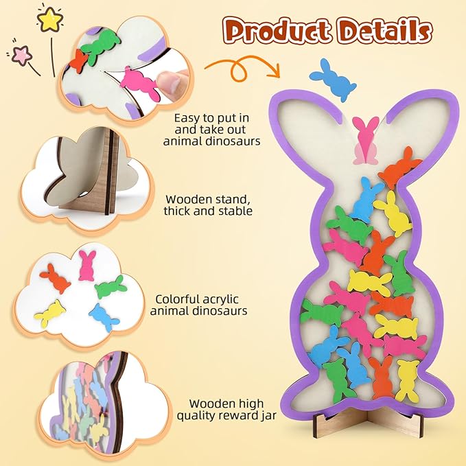 Magnetic Reward Jar, Geyrut Star Jar Reward Incentive Jars for Student Kids for Good Positive Behavior Home Classroom Responsibility Routine Training Management Tool with Colorful Stars (Rabbit)