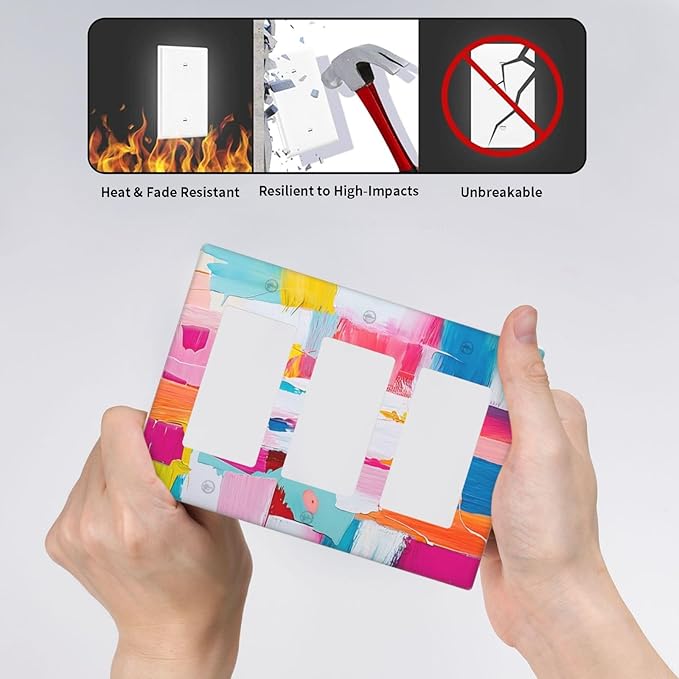 Light Switch Covers Multicoloured Modern Watercolor Oil Painting 3 Gang Rocker Electrical GFCI Decorative Triple Outlet Wall Plate Cover Switchplate for living Room Bedroom Decor