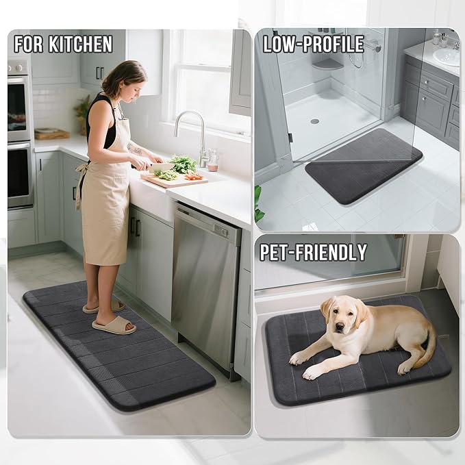 Yimobra Memory Foam Bath Mat, Super Soft Absorbent Bathroom Rug Non Slip 31.5x20 Inch, Quick Dry, Machine Washable Floor Carpet for Tub Shower, Home Decor Accessories, Dark Gray