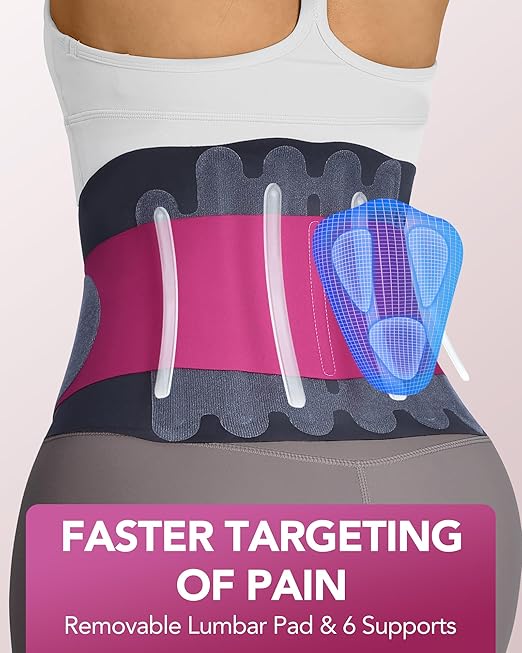 0.5mm Ultra Thin Back Brace for Women Men, 3D Lumbar Pad, Seamless Yoga Fabric, Lightweight Back Brace for Lower Back Pain Relief, Sciatica, Posture, Lifting, Wearg Under Clothes, Rose, S