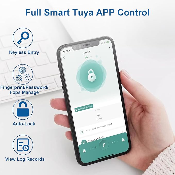 Fingerprint Door Lock, Fingerprint Door Knob Biometric Door Lock Smart Door Knob with App Control, Keyless Entry with Handle for Home Office Apartment Bedroom Nickel