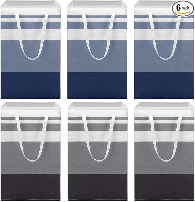 Foaincore 6 Pieces 75L Laundry Hamper Basket Organizer Large Laundry Bag Bulk Waterproof Collapsible Clothe Storage with Handles for Dorm Room Bedroom Towels (Dark Blue, White)