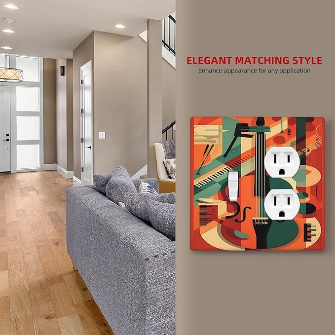 Wallplates Violin Abstract Jazz Colorful Painting 1 Toggle 1 Duplex Switch Plate Electrical GFCI Faceplate Decorative Light Switch Covers for living Room Office Decor