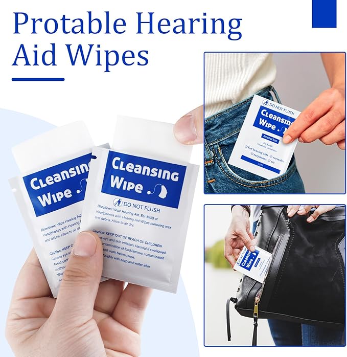 250 Counts Hearing Aid Cleaning Wipes 5.51 x 7.87'' Hearing Aid Wipes Individually Wrapped Cleaning Towelettes for Amplifier, Earbuds
