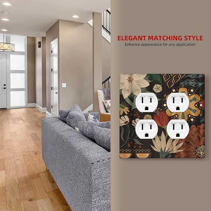 Morden Abstract Bohemian Floral Botanical Outlet Covers 2-Gang Duplex Light Switch Cover Plate Decorative Gfci Wall Plate Electrical Receptacle Switchplate Plug Faceplate for Bathroom Decor