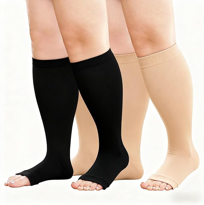 Plus Size Compression Socks: Wide Calf Toeless Stockings for Men Women - Open Toe 20-30 mmHg Compression Hose Support for Travel Nurses