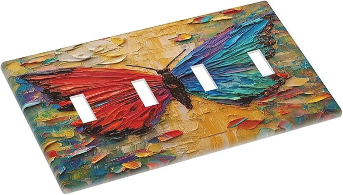 Light Switch Covers Colorful Butterfly Animal Insects Wall Art Abstract Quad Toggle Electrical Faceplate 4 Gang Wall Plate Decorative Switch Plates for Bedroom Home Decor