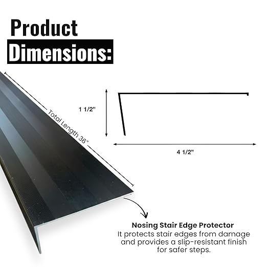 Aluminum Stair Nosing 36" – Heavy-Duty Stair Edge Protector, Non-Slip Stair Nose Molding, Scratch-Resistant Stair Sill Trim for Safety & Durability (Black)