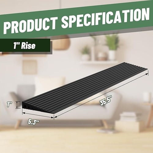 1" Rise Threshold Ramps for Doorways, 2000 Lbs Load Capacity, 35.5" Wide Natural Rubber Power Wheelchair Ramp is Adjustable and Cuttable for Doorways, Curb, Sweeper, Power Scooters, Bathroom