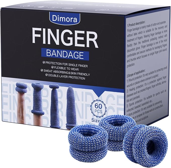 Dimora Finger Cots, Pack of 60 (Large Size) Finger Protectors, Breathable Bandages for Wound Care, Stretchy Sleeves for Gardening, Fitness and Cargo Handling, Blue