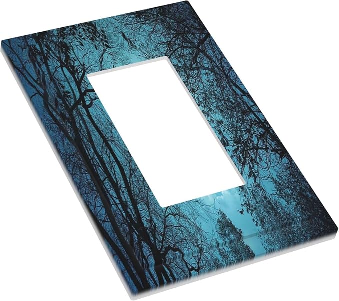 Outlet Covers Teal Full Moon Forest 1 Gang Wall Plate Single Rocker Light Switch Cover Turquoise Decorative GFCI Receptacle Cover Electrical Switchplate for Bathroom Bedroom Decor