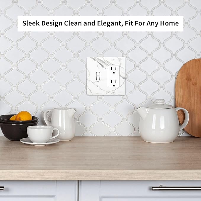 White Marble Abstract Luxurious Print Outlet Covers 1 Toggle 1 Rocker Combination Decorative Wall Plate Electrical Switch Plates Light Switch Cover Plate for Bathroom Kitchen Home Decor