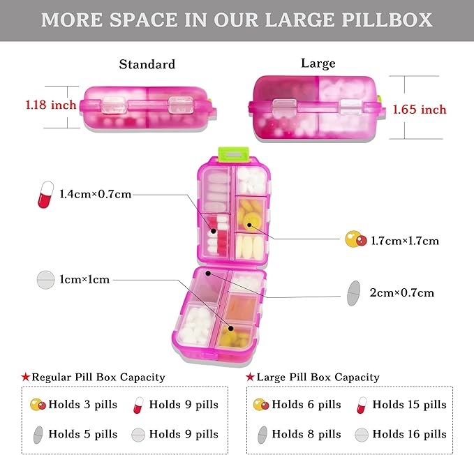 Large Pill Organizer with Medicine Labels - 7 Day Travel Daily Container, Mini Medication Storage Case (Pink, 161 Labels)