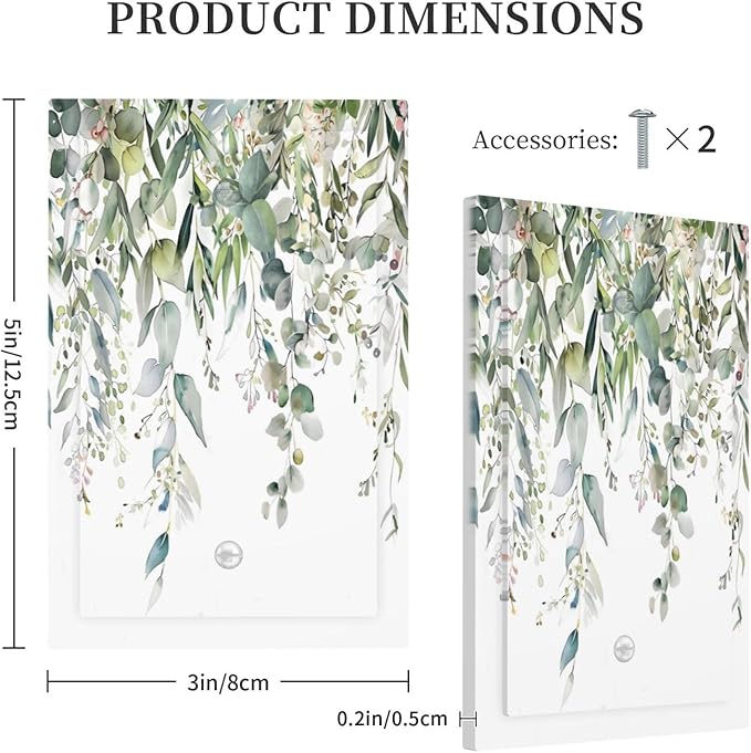 Sage Green Watercolor Eucalyptus Leaves Floral Flowers Light Switch Cover Plate 1 Gang No Device Blank Electrical Wall Plates Faceplate Decorative Switch Plate for Farmhouse Bed Room Decor