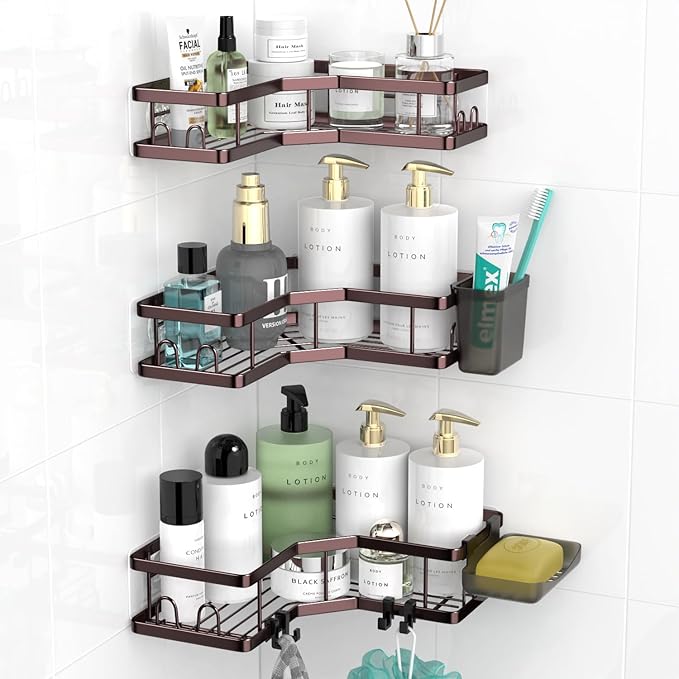 Corner Shower Caddy Organizer Shelf: Adhesive No Drilling Shower Rack Bathtub Shelves - 3Pack Rustproof Bathroom Shower Shelf