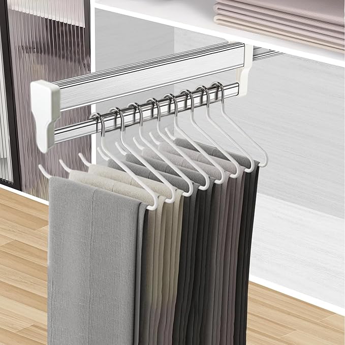 Pull Out Clothes Hanger Rod Adjustable Wardrobe Clothing Rail Hanger Rack Bar for Pants Clothes Stainless Steel (792mm/31.2inch)