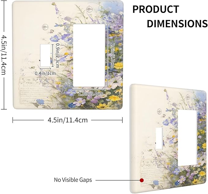 Decorative Outlet Covers Purple Flower Butterfly Yellow Daisy 2-Gang Combo Light Switch Cover Plate Single Toggle/Rocker Wall Plate Plug Switch Plate Covers for Bathroom Decor
