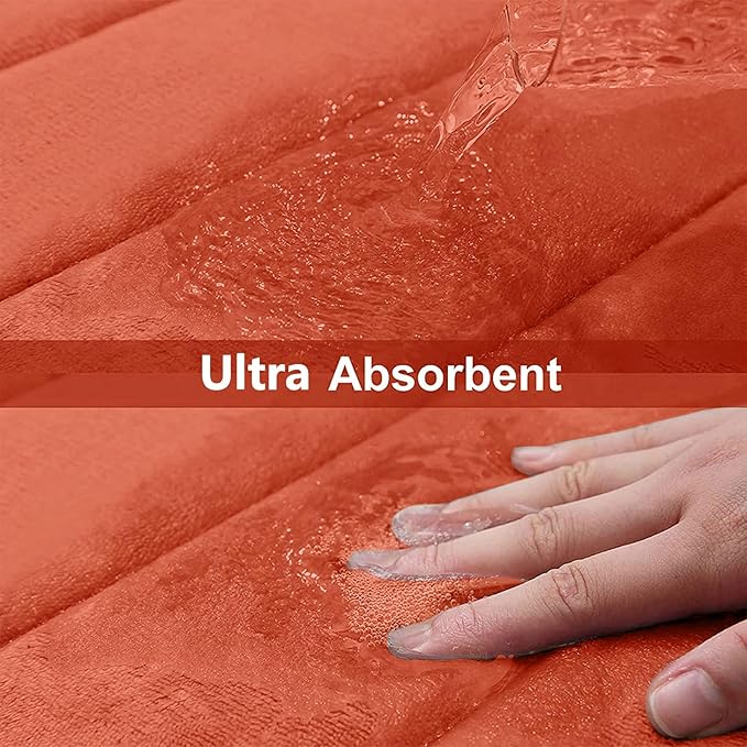 Buganda Memory Foam Bath Mat, 24" x 16", Ultra Soft and Non-Slip Bathroom Rugs, Water Absorbent and Machine Washable Bath Rug for Bathroom, Shower, and Tub, Coral