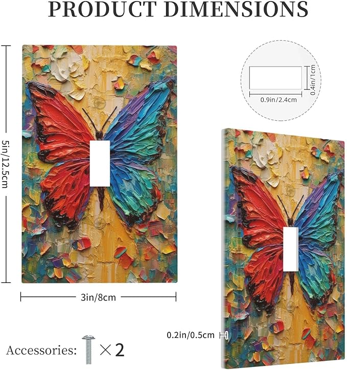 Decorative Light Switch Cover Colorful Butterfly Animal Insects Wall Art Abstract 1 Gang Single Toggle Device Electrical Faceplate Switchplates Decorator Outlet Wall Plate for Bedroom Home