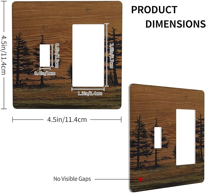 Decorative Outlet Covers Rustic Farmhouse Brown Board Pine Tree Wood Grain 2-Gang Combo Light Switch Cover Plate Single Toggle/Rocker Wall Plate Plug Switch Plate Covers for Bathroom Decor