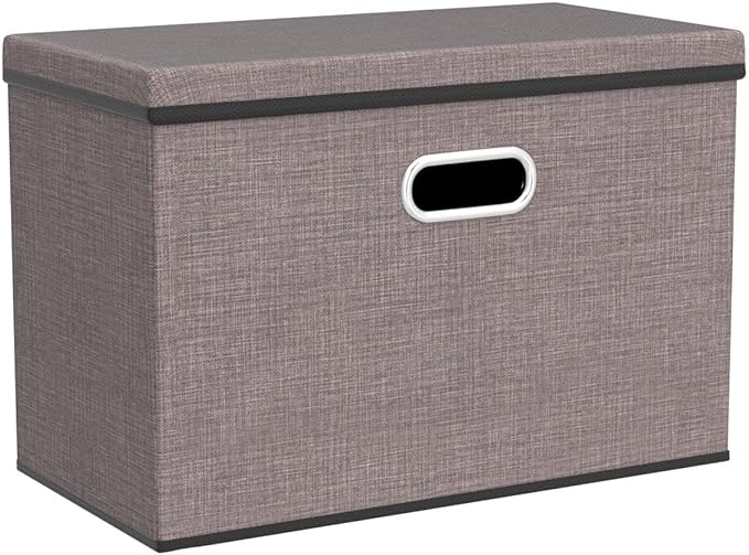 PRANDOM Large Collapsible Storage Bins with Lids [3-Pack] Linen/Cotton Blend Foldable Storage Boxes Organizer Containers Baskets Cube with Cover for Home Bedroom Closet Office Nursery(17.7x11.8x11.8)