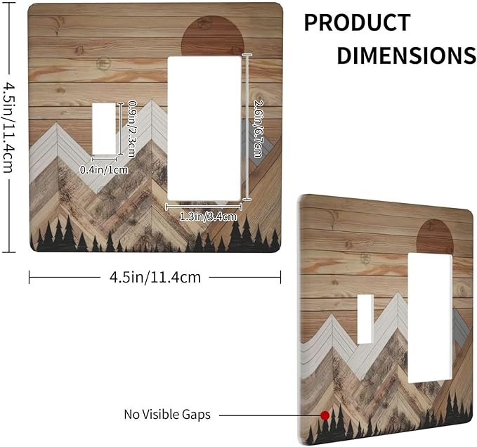 Wooden Planks Mosaic Snow Mountain Sun Outlet Covers 1 Toggle 1 Rocker Combination Decorative Wall Plate Electrical Switch Plates Light Switch Cover Plate for Farmhouse Home Decor