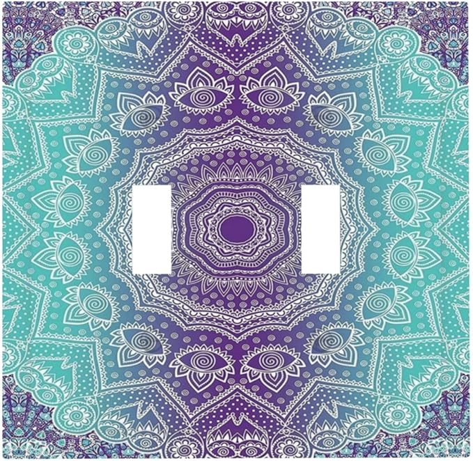 Light Switch Cover Ombre Modern Mandala Floral Geometric 2 Gang Wall Plate Double Light Switch Plate Toggle Decorative Outlet Covers Electrical Switchplate for Bathroom Bedroom Decor