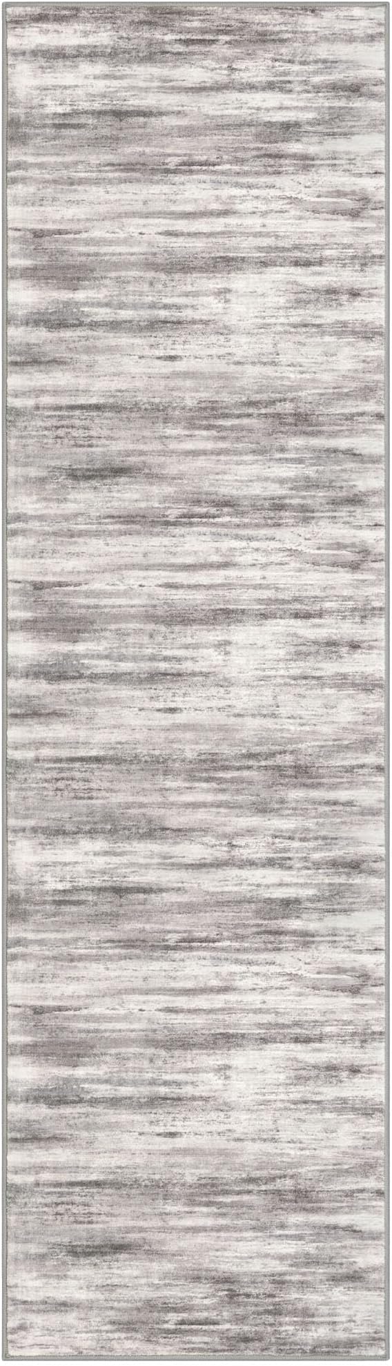 KOZYFLY 3x10 Ft Rug Modern Ombre Runner Rug for Hallway, Washable Kitchen Rugs Non-Slip Soft Striped Entryway Rug, Print Grey-Beige Abstract Carpet for Laundry Nursery