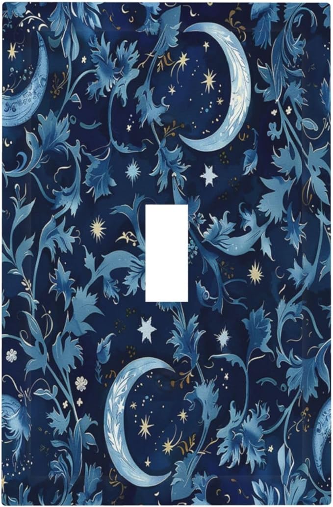 Decorative Light Switch Cover Vintage Moon And Flowers Decor Floral William Morris 1 Gang Single Toggle Device Electrical Faceplate Switchplates Decorator Outlet Wall Plate for Bedroom