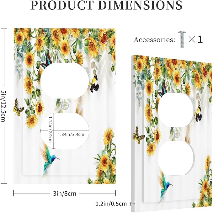 Outlet Covers Yellow Sunflower Blue Hummingbird Butterfly 1 Gang Duplex Light Switch Cover Decorative Wall Plate Rustic Farmhouse Floral Botanical Single Receptacle Electrical Switchplate
