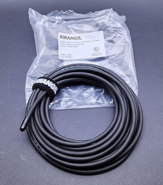 22AWG 4 Conductor Wire Cable (UL2464) - High Flexible Tinned Copper Unshielded Alarm Security Burglar LED Power - for Low Voltage Installations (Matte Black 25FT)