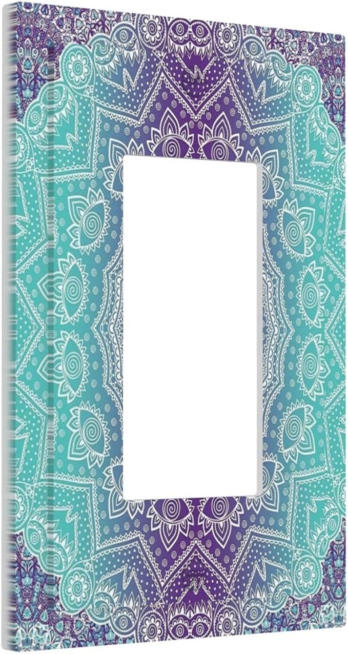 Outlet Covers Ombre Modern Mandala Floral Geometric 1 Gang Wall Plate Single Rocker Light Switch Cover Decorative GFCI Receptacle Cover Electrical Switchplate for Bathroom Bedroom Decor